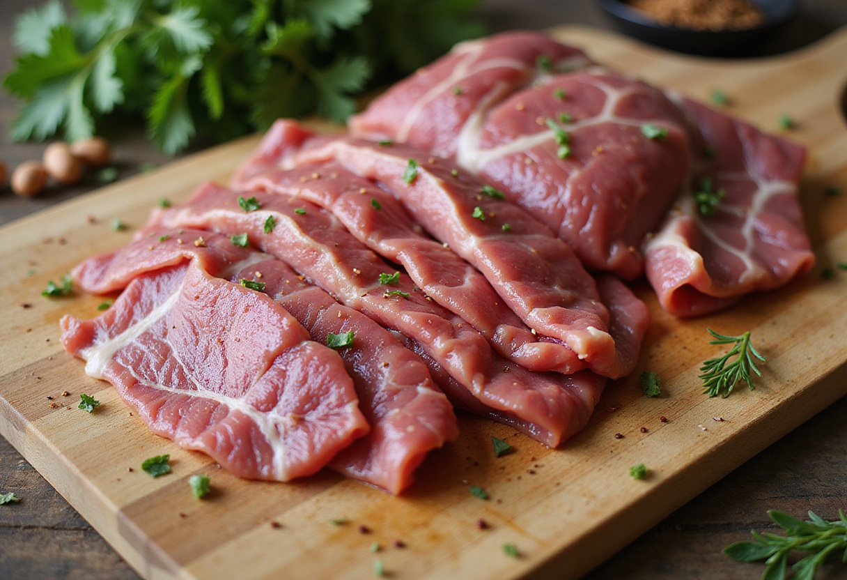 Beef slices prepared for making Rinderrouladen.