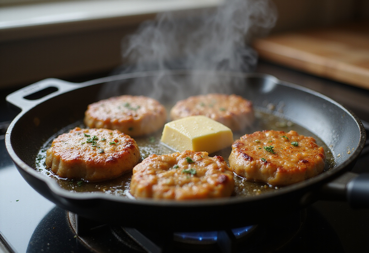 Searing Rinderrouladen in a pan, ready for braising.
