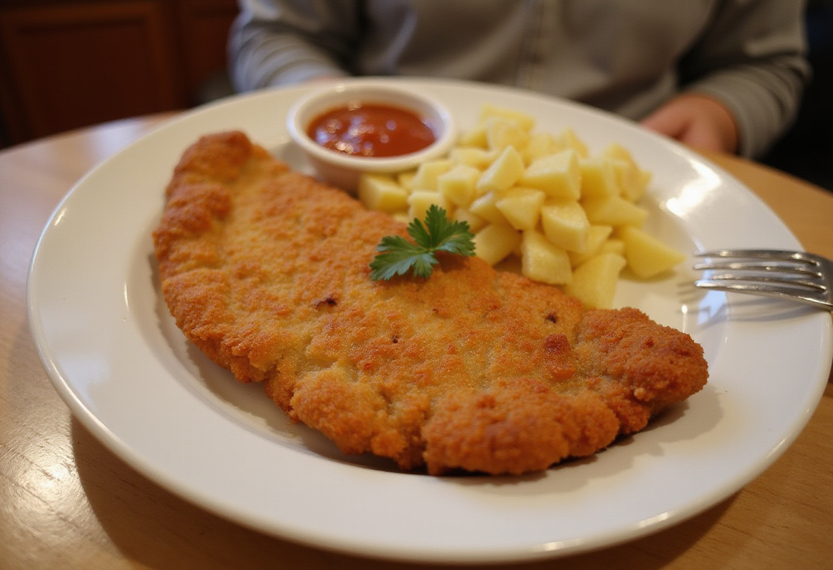 Fertiges Schnitzel mit Kartoffelsalat, ideal für ein festliches Abendessen.