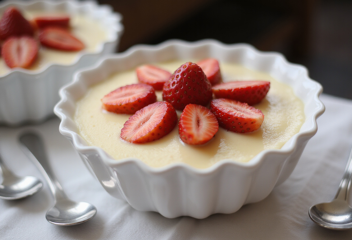 Delicious Vanillepudding mit Erdbeeren served with fresh strawberries, perfect for dessert.