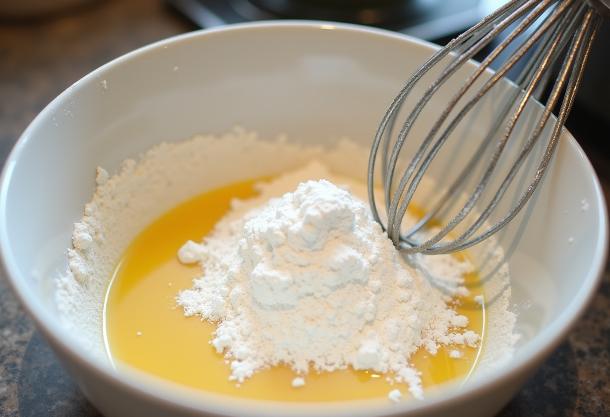 Zutaten für Waffeln mit Sahne in einer Schüssel für einfaches und leckeres Waffelrezept.