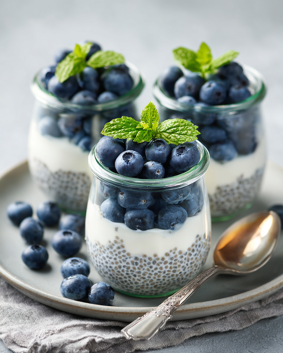 Chia-Pudding mit Blaubeeren Zubereitungsidee