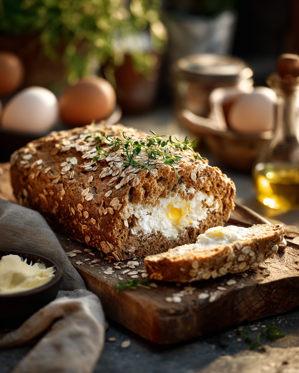 Haferflockenbrot mit Quark Serviervorschlag