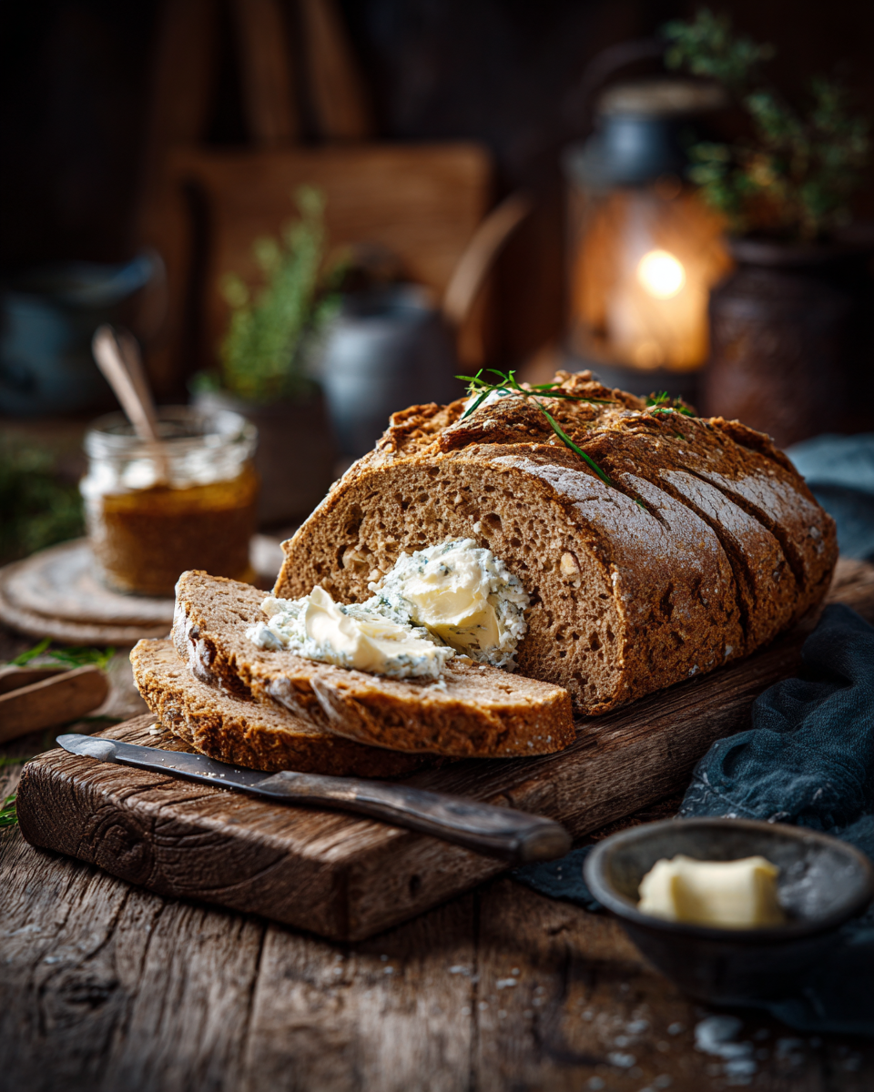 Haferflockenbrot mit Quark Detailaufnahme
